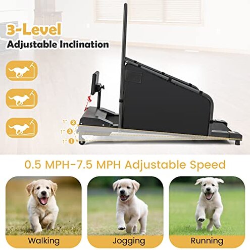 GYMAX Dog Treadmills for Small/Medium Dogs - 220 LBS Pet Runner with 65.5 FT Remote, Rotatable LCD Monitor, Adjustable Incline, 3 Countdown Modes & Wheels, Dog Running Machine for Indoor Exercise