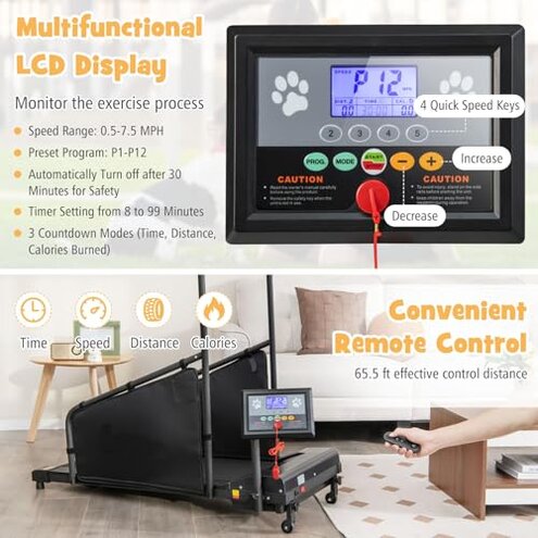 GYMAX Dog Treadmills for Small/Medium Dogs - 220 LBS Pet Runner with 65.5 FT Remote, Rotatable LCD Monitor, Adjustable Incline, 3 Countdown Modes & Wheels, Dog Running Machine for Indoor Exercise