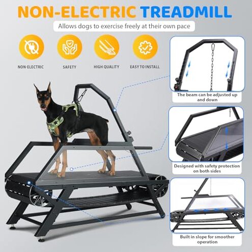 Dog Treadmill for Large Dogs, Medium Dogs with Brake, Dog Slatmill,Non-Electric Treadmill for with Step Counter, Adjustable Incline & Brake, Keep Active and Fit, Up to 300LBS