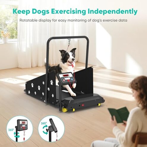 Petbobi Dog Treadmill for Small & Medium Dogs- Quiet Indoor Pet Exercise Machine with 360&deg; Rotatable Display, Remote Control & Wheels, Heavy-Duty 265 lbs Capacity for Fitness & Weight Management