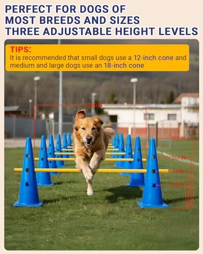Lupar Dog Agility Course Backyard Set, Dog Agility Hurdle Cone Set with Height Adjustable Crossbar for Rehabilitation & Beginners, Dog Agility Equipment for Dog Obstacle Course - 18 Inch