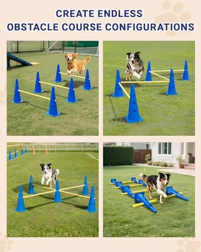 Lupar Dog Agility Course Backyard Set, Dog Agility Hurdle Cone Set with Height Adjustable Crossbar for Rehabilitation & Beginners, Dog Agility Equipment for Dog Obstacle Course - 18 Inch
