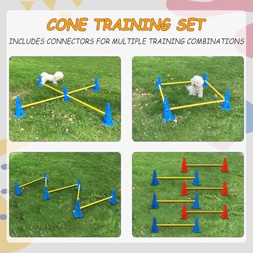 GeerDuo Dog Agility Hurdle Cone Set, Dog Agility Set Include 12 Agility Cones 6 Agility Rods, Dog Agility Equipment with Carry Bag