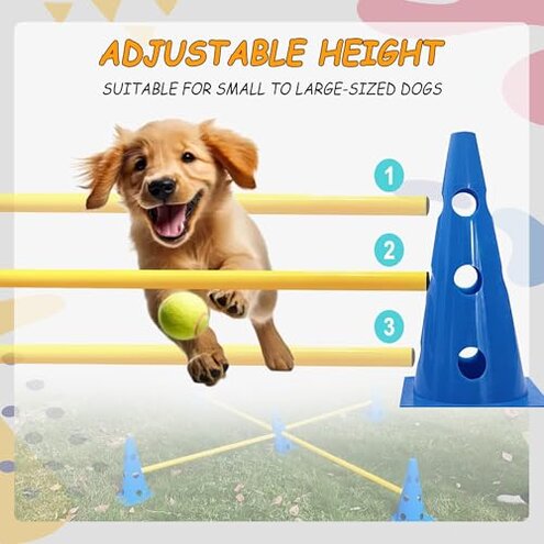 GeerDuo Dog Agility Hurdle Cone Set, Dog Agility Set Include 12 Agility Cones 6 Agility Rods, Dog Agility Equipment with Carry Bag
