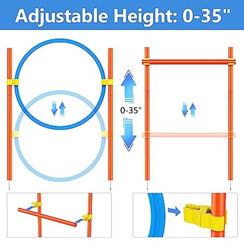 XiaZ Dog Agility Course Backyard Set, Dog Obstacle Course Training Starter Kit Pet Outdoor Game with Tunnel, Agility Hurdle, Weave Poles, Jump Ring, Pause Box, Collapsible Dog Bowls and Storage Bag