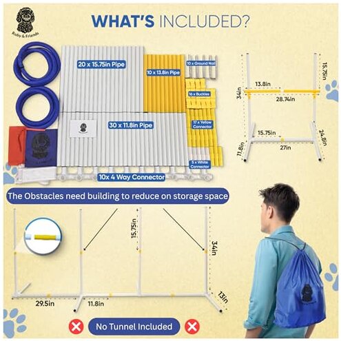 Ruby & Friends Dog Agility Equipment: Create 6 Sturdy Obstacle Courses with Our Dog Agility Course Backyard Set, Including Weave Poles, Ring Jumps and Hurdles with This Obstacle Course for Dogs