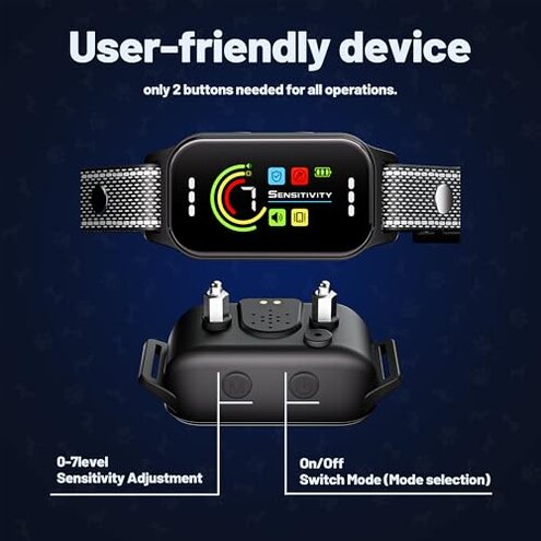 JEUJE Dog Bark Collar 2 Pack, Bark Collar for Large Medium Small Dogs 8-120lbs, AUTO Barking Collar, Bark Training Collar with 7-Level Sensitivity + 5 Safety Modes Humane Training System