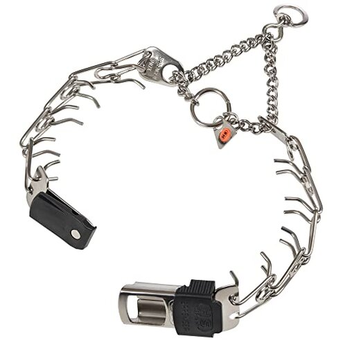 Herm Sprenger Dog Training Prong Collar with Quick Release Cliclock Buckle & Swivel Ring | Adjustable Length German Made Stainless Steel Collar for Small to Medium Dogs Up to 15" Neck (2.25mm Prongs)