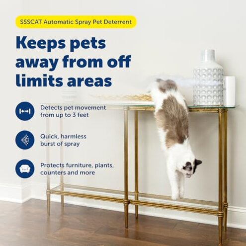 PetSafe SSSCAT Automatic Spray Pet Deterrent - Contactless Behavior Correction - Motion Sensor Air Burst - Odorless - Non-Staining - Versatile Placement Spray
