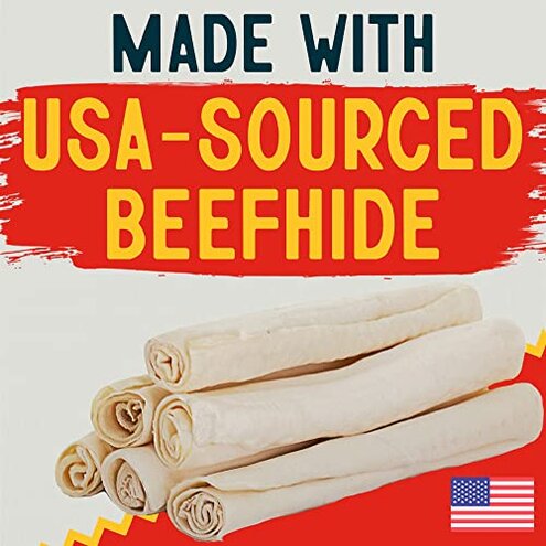 Canine Chews 10-11" Rawhide Bones for Large Dogs, Durable USA Beefhide Dog Rawhide Chews, Retriever Rolls 20 Pack (5 lbs)