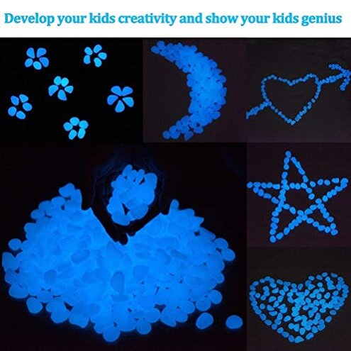 4.8Lbs 1100pcs Glow in The Dark Stones Garden Pebbles Rocks Indoor Outdoor Decor Luminous Stone for Walkways Driveway Yard Grass (White in Daytime, Blue in Night)