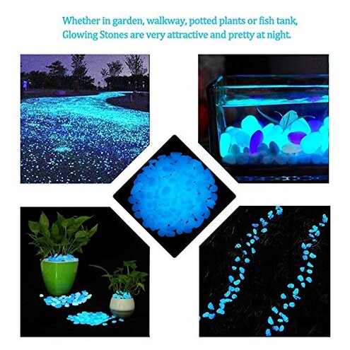 4.8Lbs 1100pcs Glow in The Dark Stones Garden Pebbles Rocks Indoor Outdoor Decor Luminous Stone for Walkways Driveway Yard Grass (White in Daytime, Blue in Night)