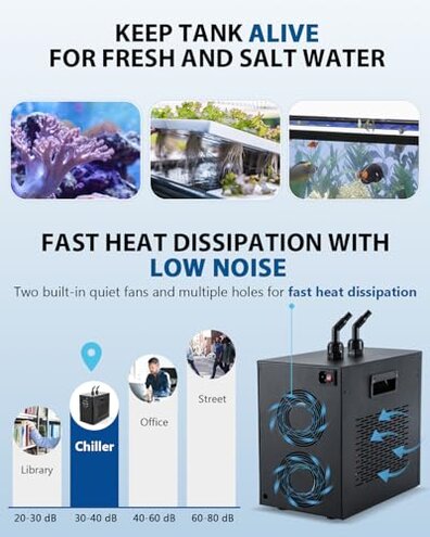 BAOSHISHAN Aquarium Chiller 42gal 1/10 HP Water Chiller for Hydroponics System with Compressor Refrigeration Special Quiet Design for Fish Tank Axolotl Coral Reef Tank 160L