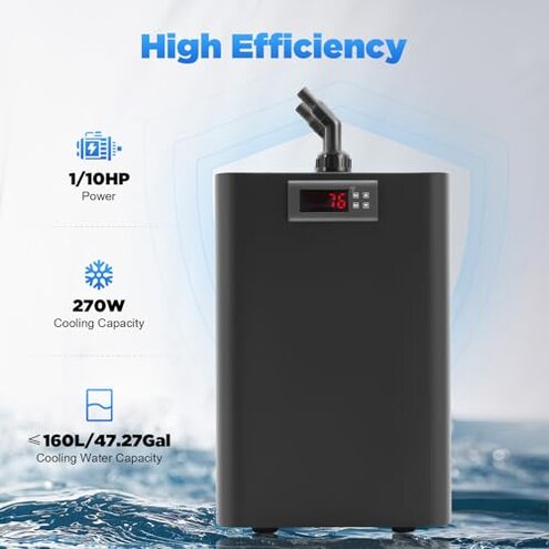 160L/42.27GAL Aquarium Chiller, 270W Aquarium Water Hydroponic Cooling System Chiller Fish Shrimp Tank Cooler, Circulation Function Constant Temperature for Water Weeds Axolotl Jellyfish Coral Shrimp