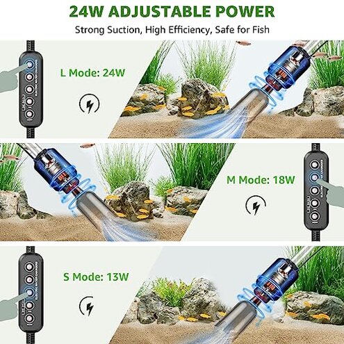 Suness Electric Aquarium Vacuum Gravel Cleaner: 24W Fish Tank Vacuum Gravel Cleaner with Strong Suction for Automatic Water Change Algae Remover Sand Wash Water Shower and Water Circulation, Timed Off