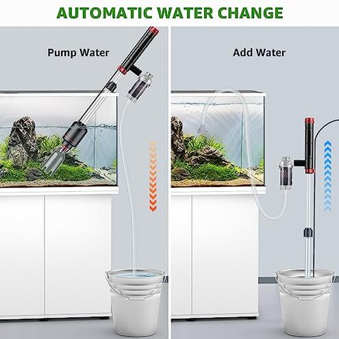 Suness Electric Aquarium Vacuum Gravel Cleaner: 24W Fish Tank Vacuum Gravel Cleaner with Strong Suction for Automatic Water Change Algae Remover Sand Wash Water Shower and Water Circulation, Timed Off
