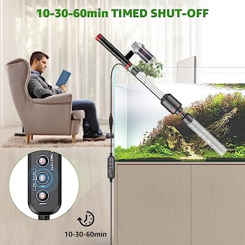 Suness Electric Aquarium Vacuum Gravel Cleaner: 24W Fish Tank Vacuum Gravel Cleaner with Strong Suction for Automatic Water Change Algae Remover Sand Wash Water Shower and Water Circulation, Timed Off
