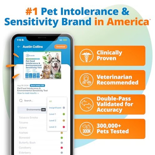 5Strands Pet Food Intolerance & Environmental Sensitivity Test, at Home Gut Health Test for Dogs & Cats, 857 Items Tested, Pet Health Check, Results in 4 Days, for All Ages and Breeds