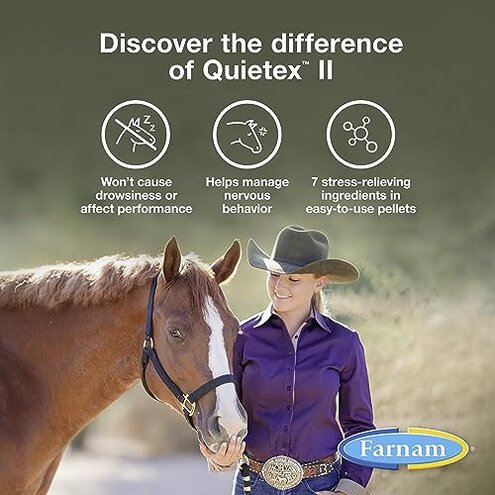Farnam Quietex II Horse Calming Supplement Pellets, Helps Manage Nervous Behavior And Keep Horses Calm & Composed In Stressful Situations, 1.625 Lbs, 26 Day Supply