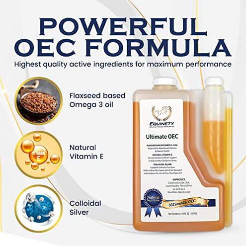 Ultimate OEC Horse Supplement &ndash; Omega 3, Vitamin E, Flaxseed Oil for Horses &ndash; Coat Defense, Joint & Hoof Support &ndash; Vet-Approved Equine Oil for Healthy Weight, Muscle & Recovery