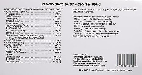 Pennwoods Body Builder 4000, Horse Weight Gain Supplement, High Fat and Energy Horse Weight Builder with Body Conditioning Horse Vitamins, Improves Hoof Quality - 25 LB Bag