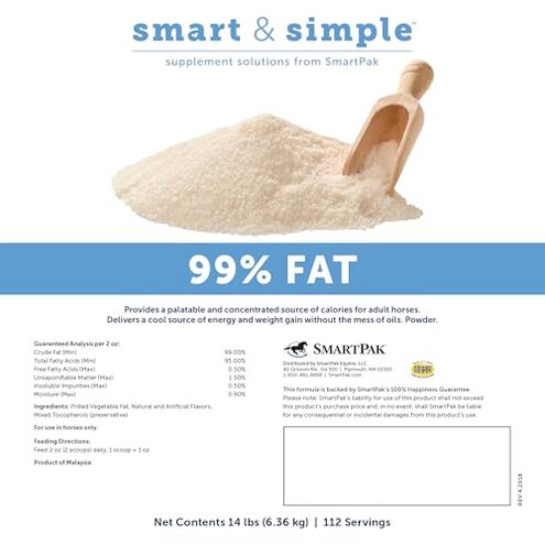 SmartEquine Smart & Simple 99% Fat | Horse Weight Gain Supplement Supports Ideal Body Condition in Horses | Easy to Use & Tasty High Fat Supplement Powder | 112 Servings | 14 lb Bag