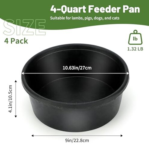 GINDOOR 4Pcs Rubber Feed Pan, 1 Gallon Horse Feed Bucket Utility Feed Bucket, 10.6 x 4.1Inches Rubber Bowl Chicken Dust Bath Livestock Water Bowl for Pig Goat Chicken Dogs Farm Small Animal