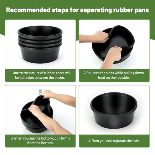 GINDOOR 4Pcs Rubber Feed Pan, 1 Gallon Horse Feed Bucket Utility Feed Bucket, 10.6 x 4.1Inches Rubber Bowl Chicken Dust Bath Livestock Water Bowl for Pig Goat Chicken Dogs Farm Small Animal