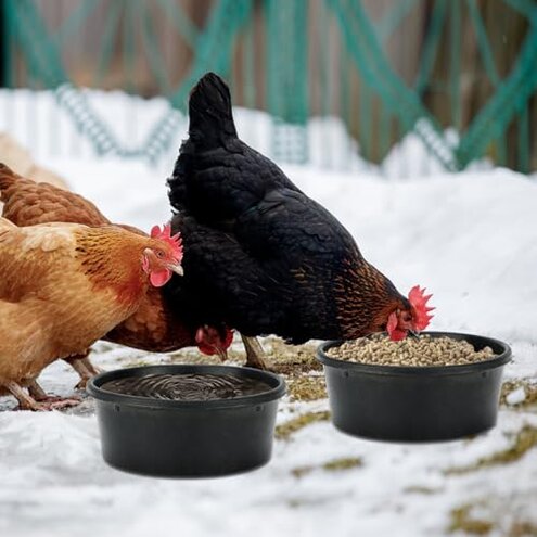 GINDOOR 4Pcs Rubber Feed Pan, 1 Gallon Horse Feed Bucket Utility Feed Bucket, 10.6 x 4.1Inches Rubber Bowl Chicken Dust Bath Livestock Water Bowl for Pig Goat Chicken Dogs Farm Small Animal