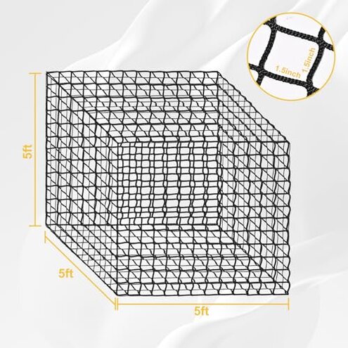 NETYSAY 5x5 ft Round Bale Hay Net for Horses, Knotless Design Slow Feed Hay Net with 2&rdquo; Holes, Fits 4x5 and 5x5 Round Bales, Stackable 2- and 3-String Square Bales, Large Heavy Duty Slow Feeder Nets