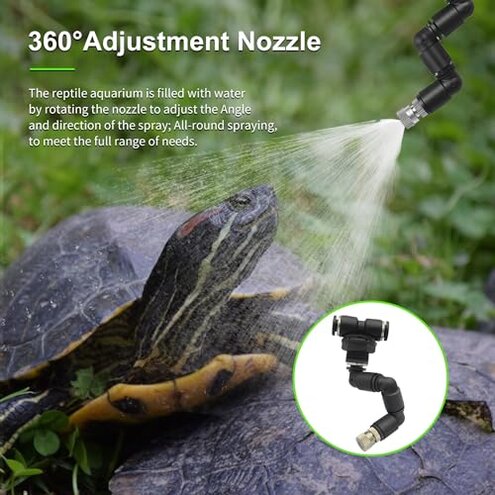 RUNWUSHENG Reptile Mister System with Timer, Reptile humidifier with 6 Spray nozzles,self-Priming Pump Low Noise， misting System for Reptiles of Amphibians, Tanks, Paludarium