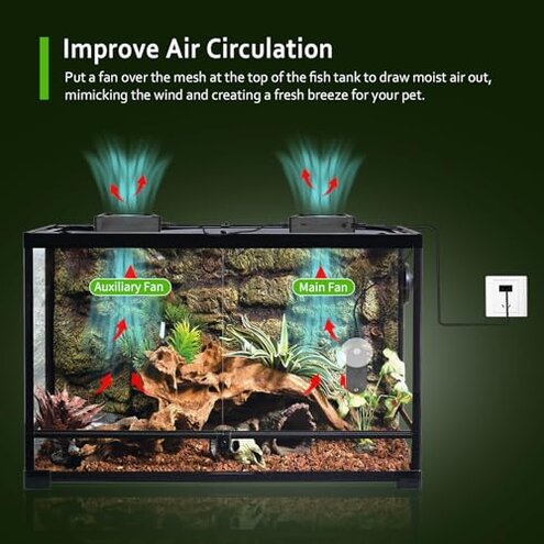 DAOTAILI 2 PCS Reptile Fans with Thermo-hygrometer | Real-Time Humidity Control Fan Dehumidifier for Enclosures, Aquariums & Terrariums