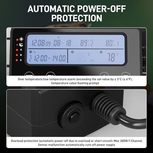 REPTIZOO Timing Thermostat, 2 in 1 PID Temperature Controller with Timer, Reptile Dimming Thermostat for Heat Lamp Heat Mat, Timing Function for Reptile Light Bulb/Heat Mats/Reptile Fogger and More