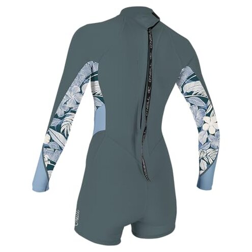 O'Neill Women's Bahia 2/1mm Back Zip, Long Sleeve, Spring Wetsuit, Shade/Palmento Tropical/Faded Denim, 6