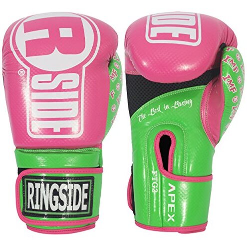 Ringside Apex Flash Sparring Gloves, IMF-Tech Boxing Gloves with Secure Wrist Support, Synthetic Boxing Gloves for Men and Women, Pink and Lime, 14 Oz