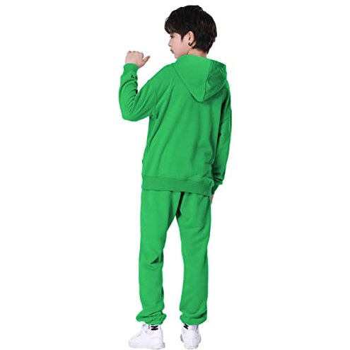 amropi Boy's Hooded Tracksuit Pullover Sweatshirt Jogging Pants Set 2 Pieces Sweatsuit Green, 11-12 Years