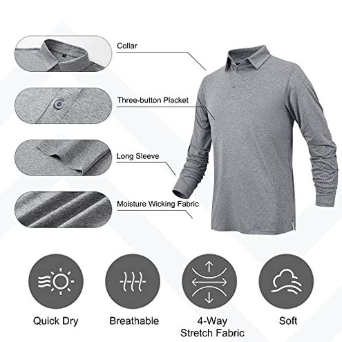 BALENNZ Long Sleeve Polo Shirts for Men - Moisture Wicking Quick Dry Golf Polos - Athletic Long Sleeve Golf Shirts 4CL