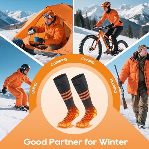 Heated Socks for Men Women, 8000mAh Rechargeable Battery Electric Heating Socks with APP Control Washable Winter Warm Socks for Foot Warmer Outdoor Fishing Hunting Ski Cycling Hiking Camping (Large)
