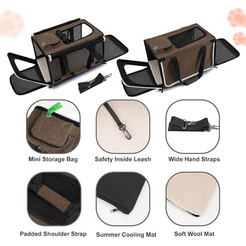 GAPZER Pet Carrier for Large Cat Soft-Sided Animal Traveling Bag for Medium Cat up to 20lbs / Washable Small Dog Puppy 10 lbs Crate Case with Privacy Curtains for Home Outdoor Travel Mocha Brown