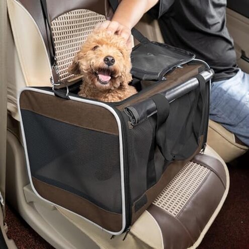 GAPZER Pet Carrier for Large Cat Soft-Sided Animal Traveling Bag for Medium Cat up to 20lbs / Washable Small Dog Puppy 10 lbs Crate Case with Privacy Curtains for Home Outdoor Travel Mocha Brown