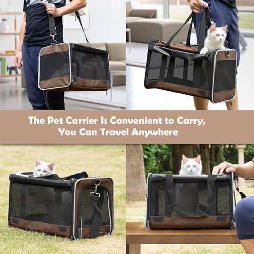 GAPZER Pet Carrier for Large Cat Soft-Sided Animal Traveling Bag for Medium Cat up to 20lbs / Washable Small Dog Puppy 10 lbs Crate Case with Privacy Curtains for Home Outdoor Travel Mocha Brown