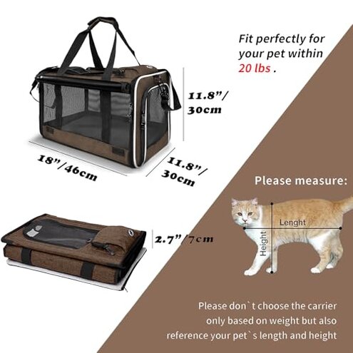 GAPZER Pet Carrier for Large Cat Soft-Sided Animal Traveling Bag for Medium Cat up to 20lbs / Washable Small Dog Puppy 10 lbs Crate Case with Privacy Curtains for Home Outdoor Travel Mocha Brown