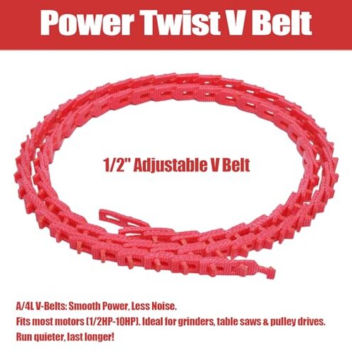 5FT Power Twist V Belt 1/2-Inch x 5 Feet A Type, Adjustable Link Drive V-Belt Perfect for Wood Lathes, Table Saws, Bandsaws,Benchtop Drill Press and Agricultural Machinery Repairs