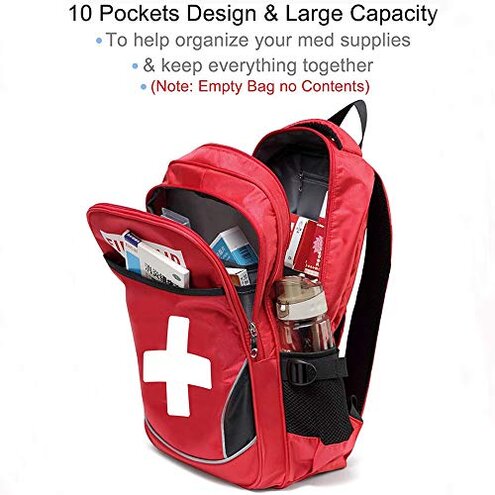 Camoredy First Aid Bag Empty Red Emergency Medical Bag First Responder Trauma Multi-Pocket Traveling Field Trips Camping Essentials (Red, 1 Piece)
