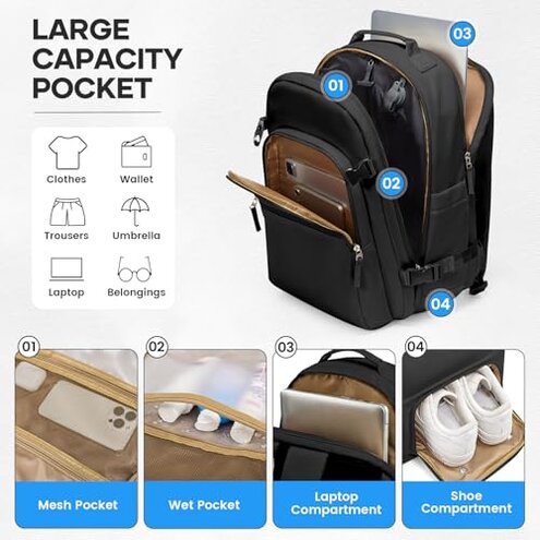 UPPACK Vacuum Backpack Travel With Pump for Women Men Carry on Backpack Luggage Flight Approved Personal item Travel Bag Work College Casual Daypack Backpacks with Vacuum Compression Black