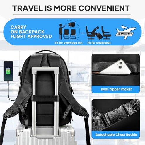 UPPACK Vacuum Backpack Travel With Pump for Women Men Carry on Backpack Luggage Flight Approved Personal item Travel Bag Work College Casual Daypack Backpacks with Vacuum Compression Black