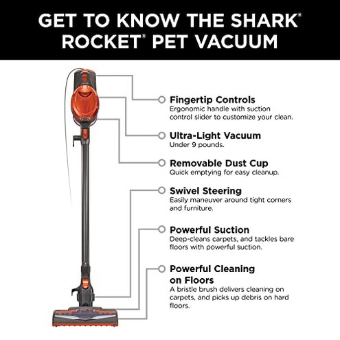 Shark Rocket Ultra-Light Corded Bagless Vacuum for Carpet and Hard Floor Cleaning with Swivel Steering (HV301), Gray/Orange