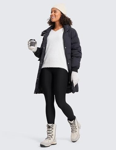 CRZ YOGA Womens Fleece Lined Leggings 28'' - Thermal Winter Warm Full Length Pants Casual Lounge Yoga Workout Navy Small