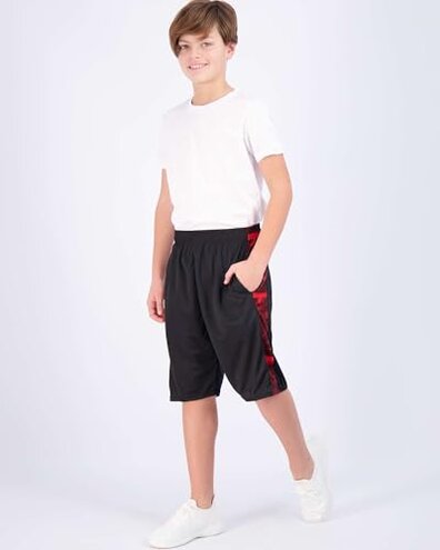 Real Essentials 5 Pack: Boys' Mesh Basketball Athletic Shorts with Pockets &ndash; Teen Kids Youth Quick Dry Soccer Running Gym L(14-16)