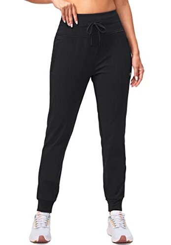 G Gradual Women's Fleece Lined Joggers High Waisted Water Resistant Thermal Winter Sweatpants Running Hiking Pockets(Black, M)
